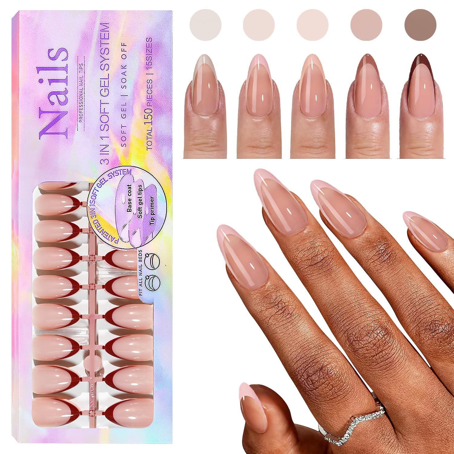 MAYCREATE 150Pcs Almond Shape Nails Nude Color Press On Nails with 24Pcs Adhesive Nail Tabs DIY Nail Art Nail Extension Press on Fake Nails Full Cover Press On Nails Colored Tip Almond Fake Nail MAYCREATE 150Pcs Almond Shape Nails Nude Color Press On Nails with 24Pcs Adhesive Nail Tabs DIY Nail Art Nail Extension Press on Fake Nails Full Cover Press On Nails Colored Tip Almond Fake Nail